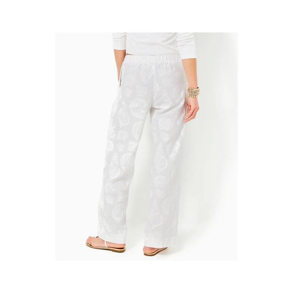 Lilly Pulitzer Daylen Linen Palazzo Pants White Seashell 31" Preppy Womens Med - Picture 2 of 9